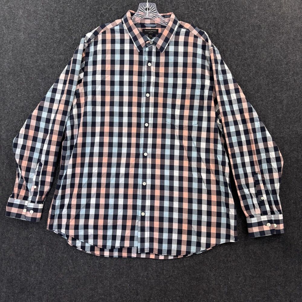 Banana Republic Shirt Men's XXL Blue Plaid Soft Wash Button Up Pocket